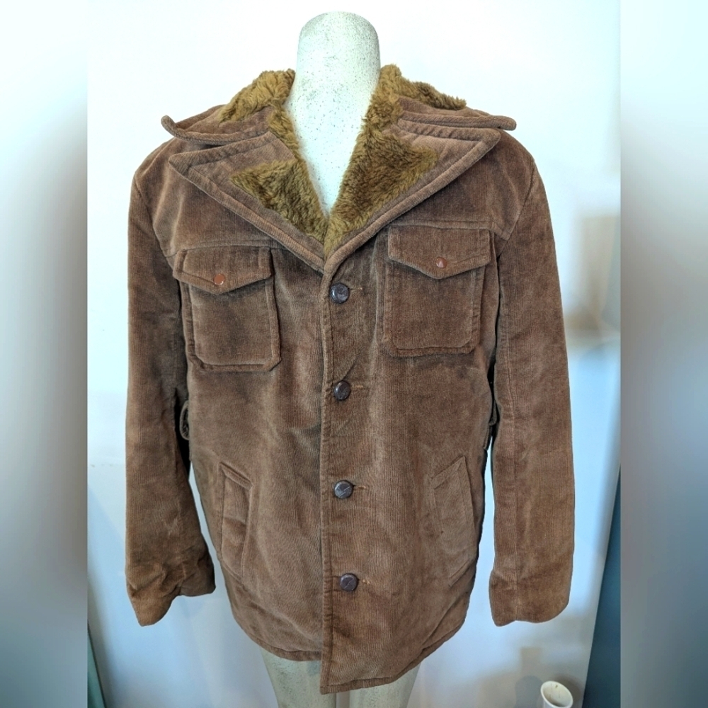 Vintage Bagpiper Men's Brown Corduroy Jacket with Faux Fur Lining Sz 48 (Medium)